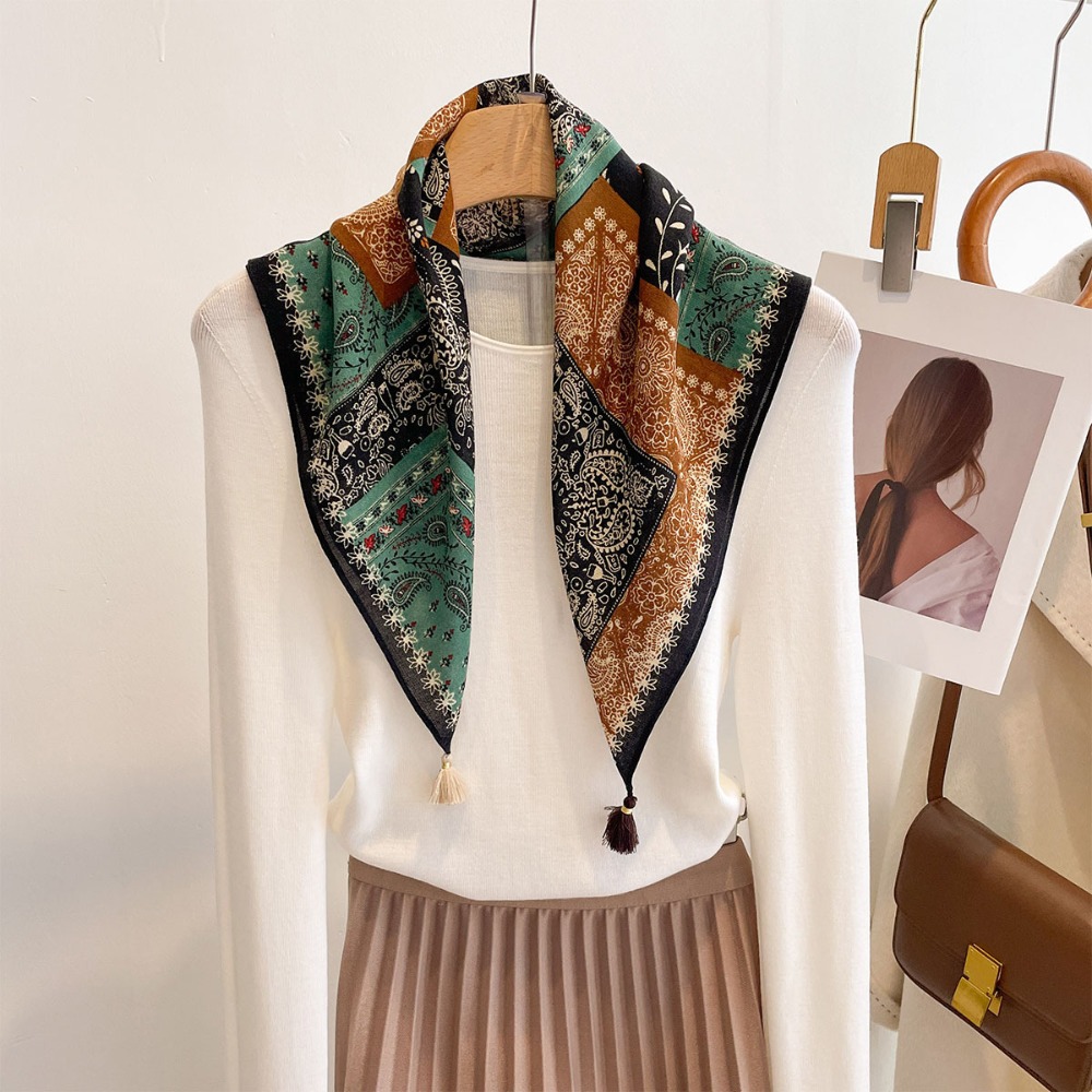Tassel Scarf Women Square Cott - Bandana Cotton recension och pris